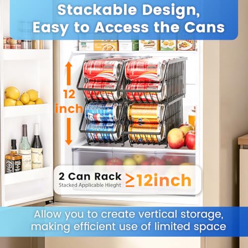 Black 6-Pack Soda Can Storage Organizer Stacking Dispenser for Fridge & Pantry