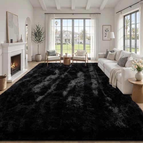 Black 8x10 Shag Area Rug - Ultra Soft Washable Modern Carpet for Living Room & Bedroom