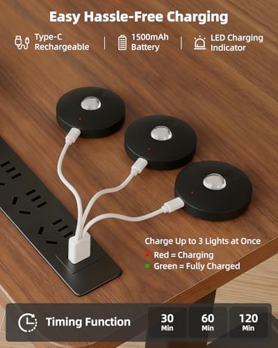 Rechargeable RGB LED Puck Lights with Remote Control, Dimmer & Timer - Black, 12 Pack, Color Temp Options