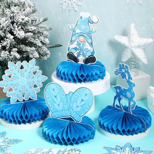 Pasimy 12-Pack Winter Snowflake Honeycomb Centerpieces for Christmas Party Table Decor