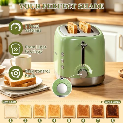 Stainless Steel 2-Slice Toaster with Wide Slots & 8 Browning Levels