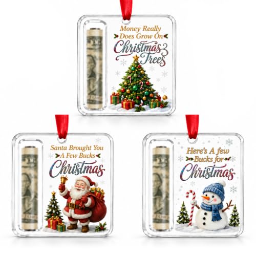 Christmas Cash Gift Ornaments 3-Pack – Acrylic Money Holder Ornaments Set
