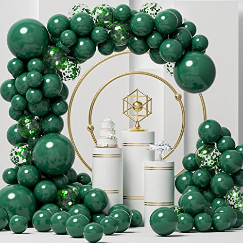 Green Balloons Garland Arch Kit 125pcs Different Sizes 18 12 10 5 Inch Emerald Dark Green and Green Confetti Latex Balloons for Anniversary Birthday Party Graduation Jungle Theme Christmas Decorations