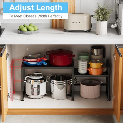 Adjustable Metal Storage Shelves - 44.4 Inch Heavy Duty Utility Rack with 150LBS Capacity - 1 Tier Black Shelving Unit for Kitchen Garage Pantry