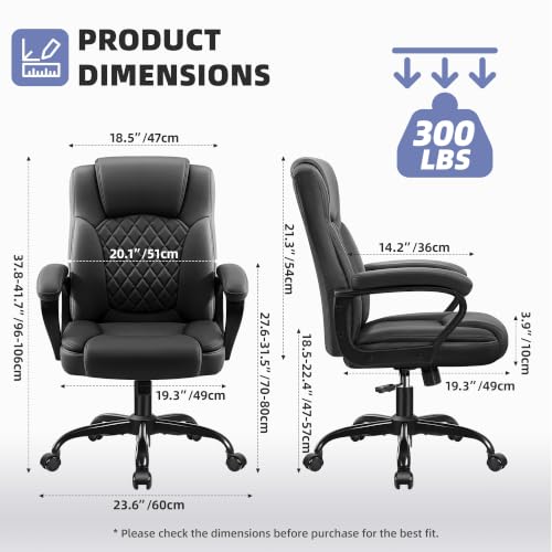 Black Executive Office Chair - PU Leather Desk Chair with Padded Arms