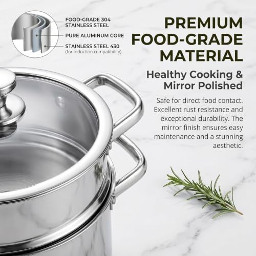 16-Piece Stainless Steel Cookware Set with Pots Pans Lids Steamer & Utensils
