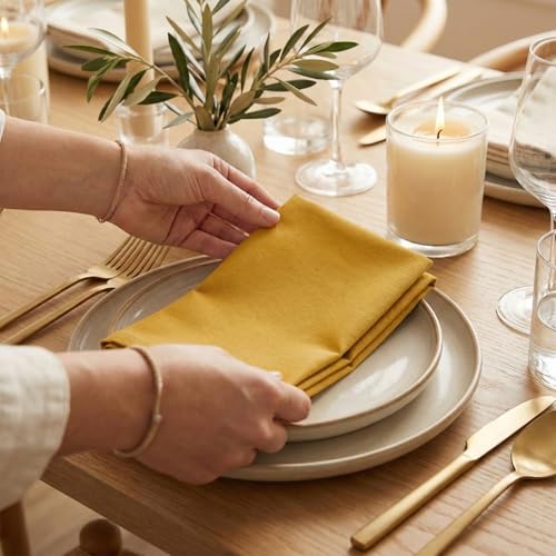 Accent Home Mustard Cotton Napkins 18x18 Inches Set of 12 - Mitered Corners