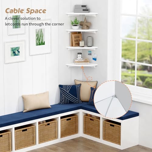 White Corner Floating Book Shelves Set of 4 - 12-Inch Diameter Wall Storage