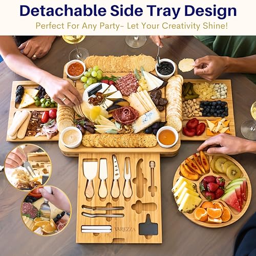 Charcuterie Boards Set - Large Bamboo Cheese Board & Platter with Accessories - Cheese Board Variation