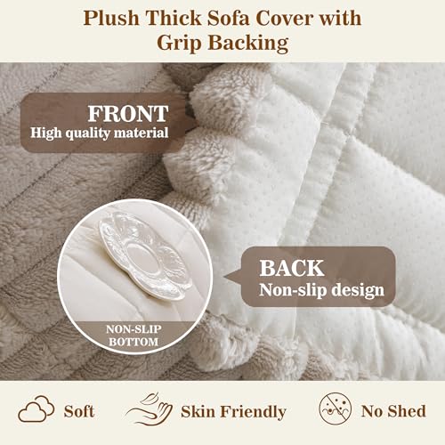 Non-Slip Sofa Cover for 3 Cushion Couch - Oatmeal, 27.6 x 70.9 Inches - MYSKY HOME