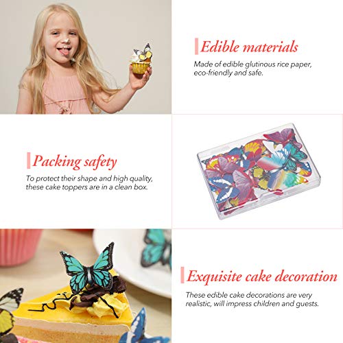 Garneck 40pcs Edible Butterflies Edible Cupcake Toppers,Butterfly Rice Paper Cake & Cupcake Toppers Christmas Birthday Wedding Party Food Decoration(Assorted Pattern)