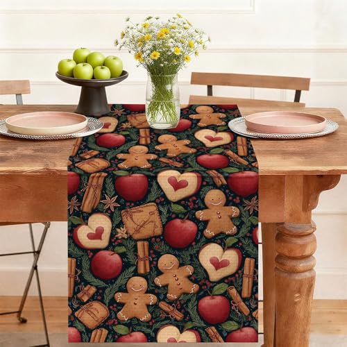 Christmas Gingerbread Man Table Runner - Holiday Dining Decor 13x72 inch