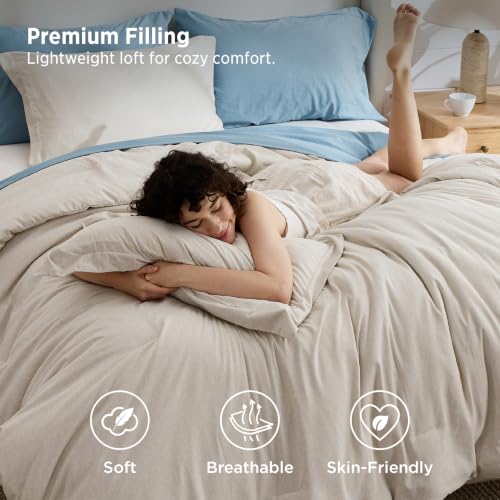 Beige Oversized King Comforter Set - Cationic Dyed Microfiber Bedding with 2 Shams