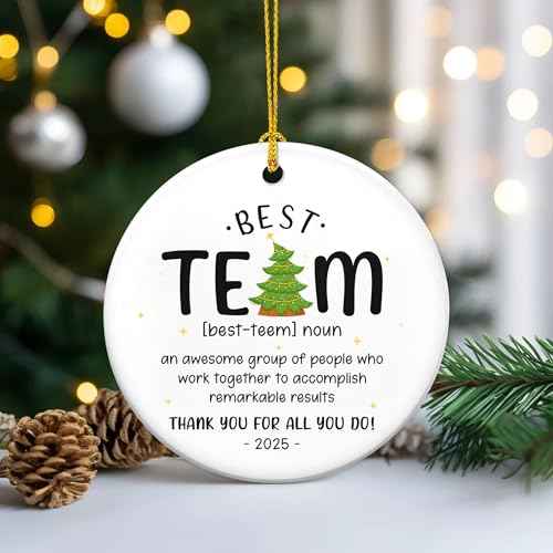 TEEZWONDER Best Team Ever Gifts - Ceramic Christmas Ornaments 2025 with Card for Christmas Tree Decorations - Office Group Gifts for Coworkers Employees Friends, Appreciation Thank You Gift Ideas
