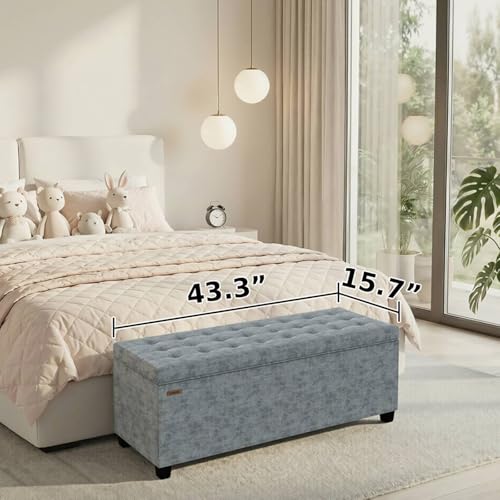 Chenille Storage Ottoman Bench Gray 43.5"W x 15.7"D x 15.7"H with Metal Frame