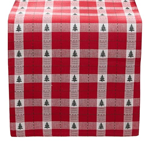 Sherwood Tree Dobby Table Runner, Red 13" x 70" - Threadmade