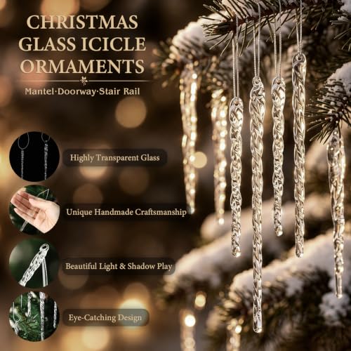 Patelai 64 Pcs Clear Glass Icicle Ornaments for Christmas Tree - 32x3.5in & 32x5.5in - Hanging Wire Included