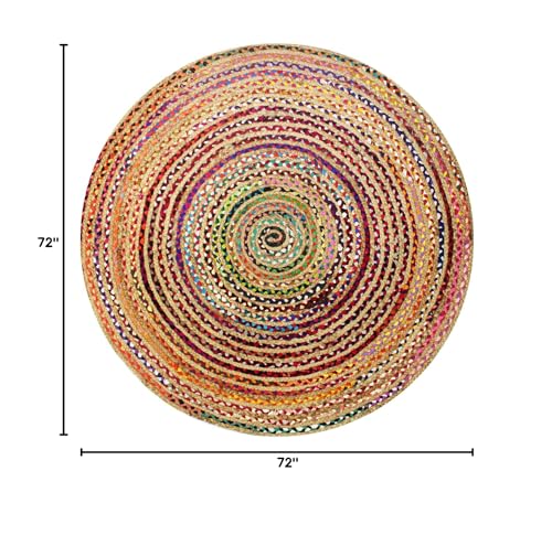 6 Feet Round Multi Color Jute Chindi Rag Rug - Handwoven Area Rug