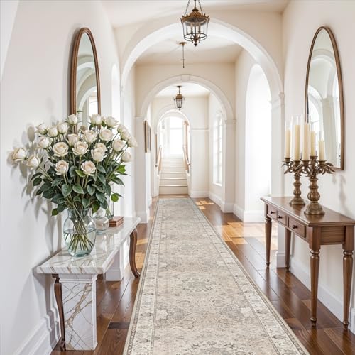 HY HAO YUN LAI 3' x 20' Beige Washable Runner Rug Non Slip Entryway Carpet for Kitchen & Hallway