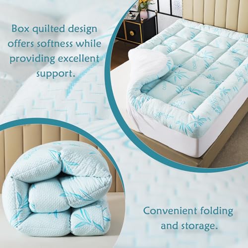 WhatsBedding Queen Mattress Topper 5 Inch Breathable Bamboo Viscose Memory Foam