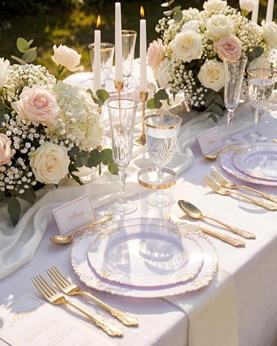 10.25 Inch Gold Plastic Dinner Plates - Pack of 100 for Parties & Events