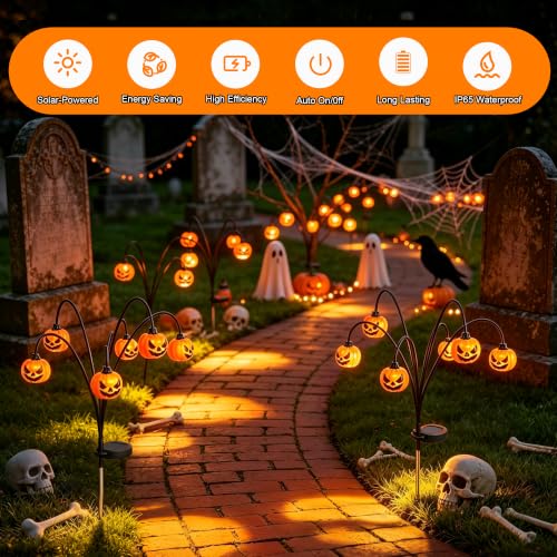 Thiswing 4 Pack Solar Halloween Pumpkin Lights Outdoor Decor, Fall Lanterns