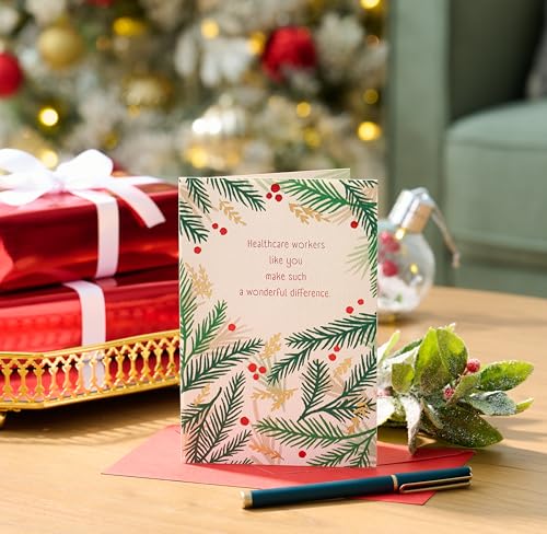 American Greetings Christmas Thank You Card for Healthcare Workers (Greenery Background) – with Envelope