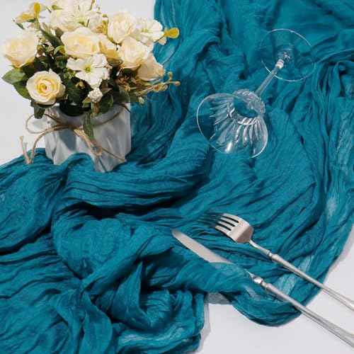 Cheesecloth Table Runner, Boho Rustic Gauze 120 inch 10FT Cheese Cloth Runner for Wedding Party Baby Shower Birthday Home Decor Holiday Decorations (Teal, 10ft x 1 Pack)