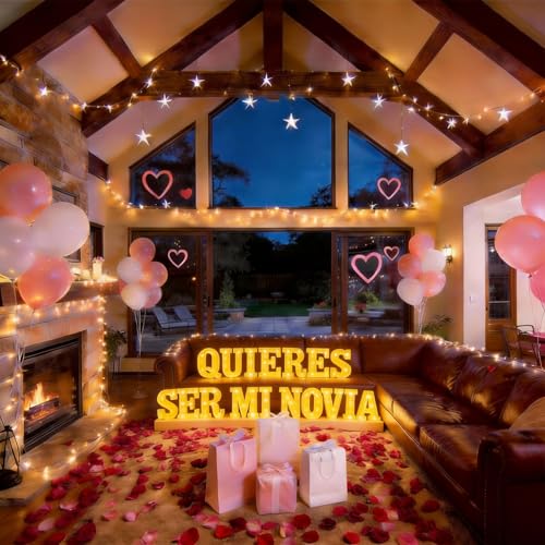 Quieres Ser Mi Novia Light Up Letters & 1000 Rose Petals - Romantic Proposal Set - Quieres Ser Mi Novia2