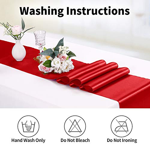 Hahuho 5-Pack Satin Table Runners 12 x 108 Red - 5 pcs Set for Weddings & Parties