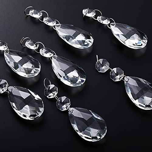 12 Pcs Crystal Diamond Hanging Ornaments for Christmas Tree Clear Teardrop Prisms Chandelier Pendants Crystal Hanging Glass Beads for Thanksgiving Valentines Wedding Anniversary Party Decor