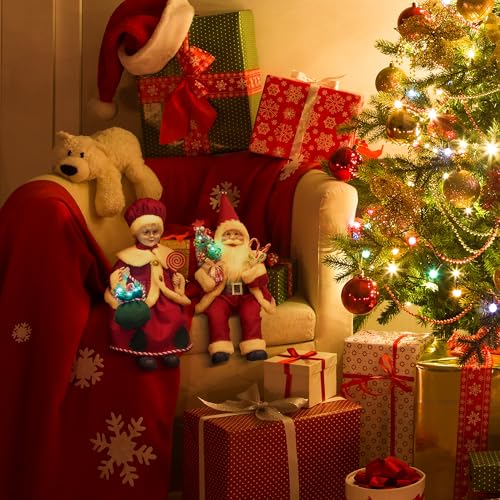 ITART 17-Inch Mr. & Mrs. Claus Figurines with Lights and Timer – Battery-Operated Christmas Decor