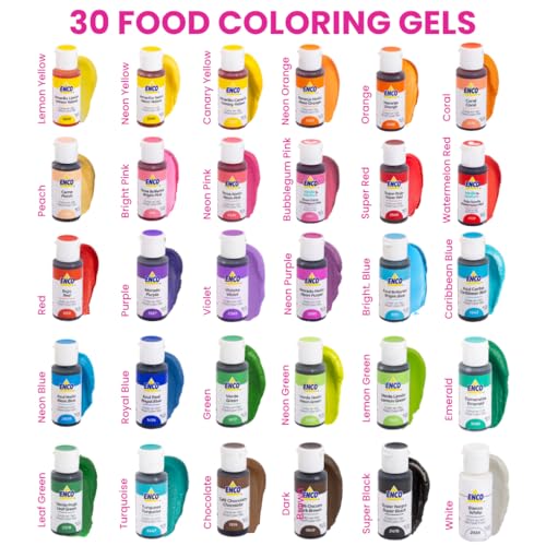 Food Coloring Gel Set - 30 Vibrant Colors with Mixing Guide, 40g Each
