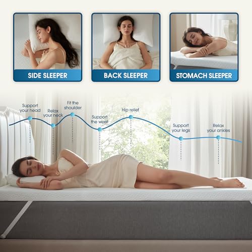 Queen Size Cooling Gel Memory Foam Mattress Topper - 3 Inch Support & Breathable Cover