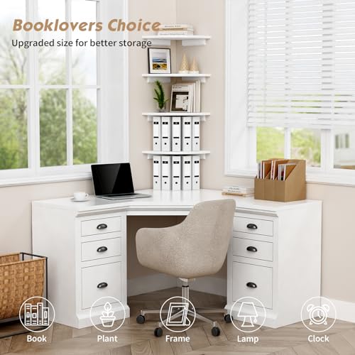 White Corner Floating Book Shelves Set of 4 - 12-Inch Diameter Wall Storage