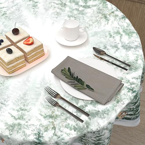 Winter Snowman 70in Round Christmas Tablecloth - Wipeable Polyester Cover for Kitchen & Dining