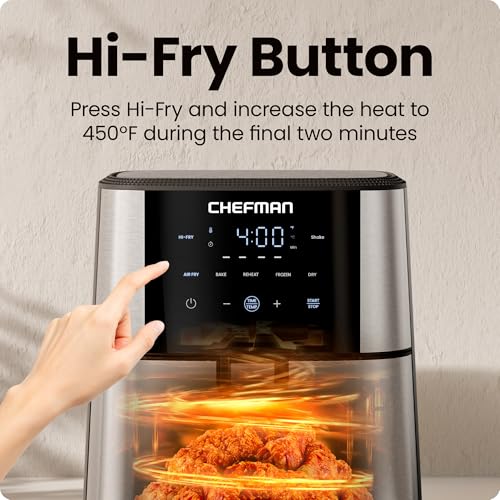 Chefman 6 Qt Stainless Steel Air Fryer - TurboFry 5-in-1 with 450°F Hi-Fry