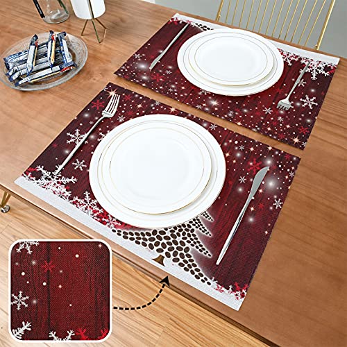 Senya Christmas Placemats Set of 6 - 18 x 12 in Non-Slip Burlap Look, Washable