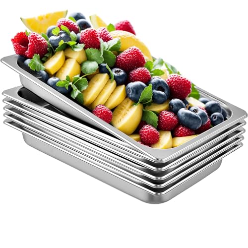 VEVOR 6 Pack Full Size Stainless Steel Hotel Pans, 2.5 inch Deep