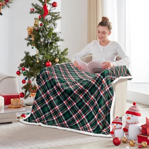 KEASKELL 2Pcs Christmas Holiday Plaid Throw Blanket Set Checkered Rustic Red Green