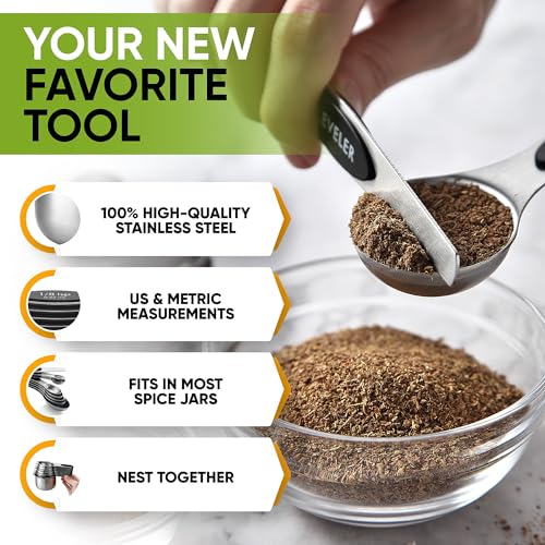 Magnetic Measuring Cups & Spoons Set of 15 - Black, Levelers Included