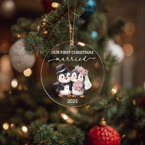 Our First Christmas Married Penguin Ornament 2025 - Mr & Mrs Keepsake Decoration