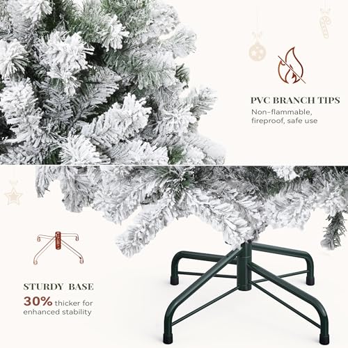 YITAHOME 6ft White Snow Flocked Artificial Christmas Tree with Remote Control