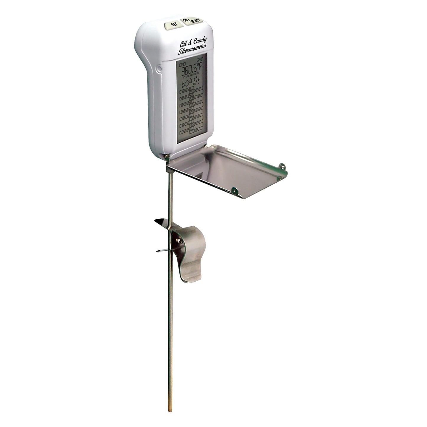 Maverick Digital Deep Fry & Candy Thermometer,14 Pre-Programmed Settings, 8 inch Stainless Steel Probe, Fold-Up Splatter Shield, Large Digital Display, Audible Temp Alert
