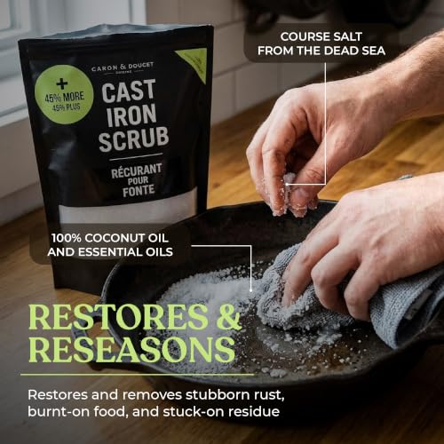Cast Iron Restoring & Seasoning Kit - Includes Oil, Soap & Scrub - 2x 8oz & 1lb Variations