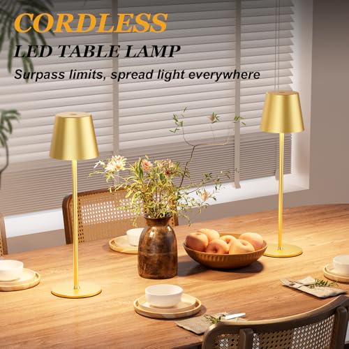 Cordless Rechargeable Table Lamp - Gold, 3 Color Dimming & Touch Control, Down Light Variation