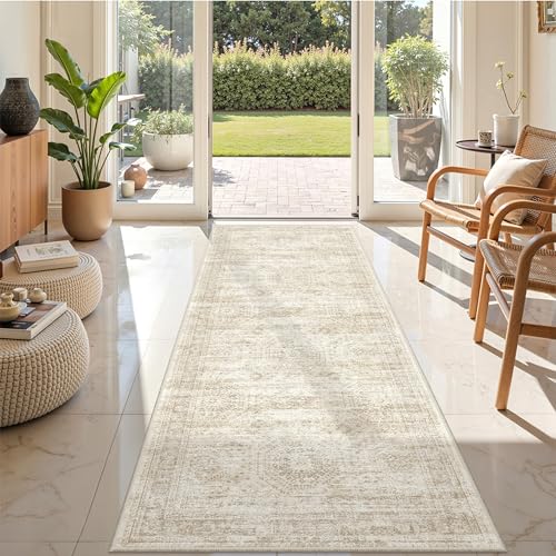 Beige 2'6 x 8' Non Slip Washable Runner Rug - Kitchen Entryway Mat