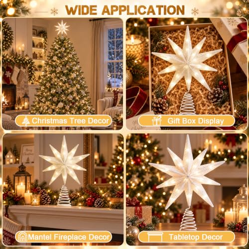 White 13-Inch Silver 10-Point Christmas Tree Topper with 20 LED Lights