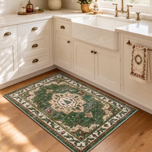 Engiw Christmas Tree Rug 2x3 ft Washable Non-Slip Xmas Carpet for Living Room & Entryway