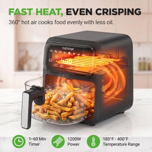 Glass Air Fryer 4.2QT with 9 Preset Modes, Transparent Cook Bowl, Timer & Temperature Control